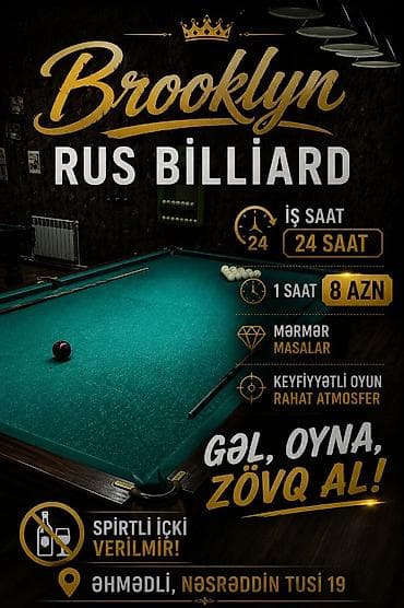 BROOKLYN Rus Billiard – Əhmədli, Nəsrəddin Tusi 19 • Xidmət: Rus