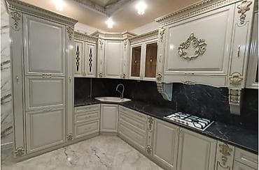 saloglu mebel qiymetleri: Klassik üslubda L formalı mətbəx mebeli dəsti - Rəng: krem/ivori — 2