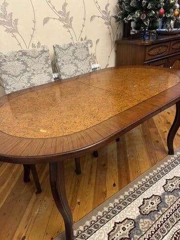 Qonaq masası, İşlənmiş, Açılan, Taxta, Oval masa