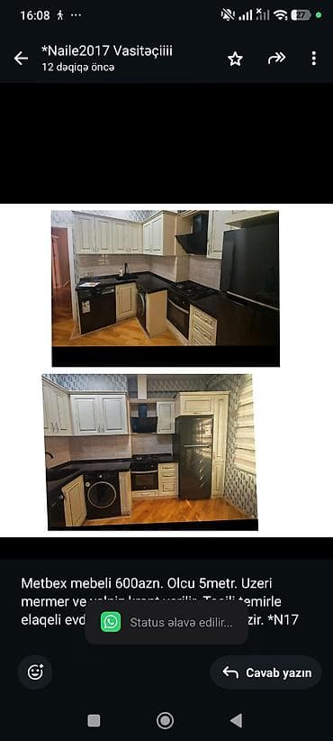 Metbex mebeli 600azn. Olcu 5metr. Uzeri mermer ve yalniz krant