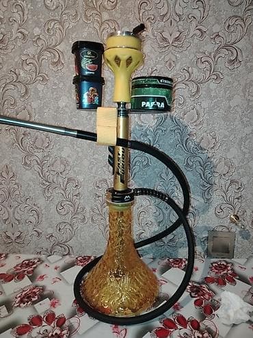 Nargilə dəsti – şlanqlı, stəkanlı, tam yığım - Sarı-qızılı şüşə