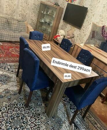 inversion stol: Qonaq otağı üçün, Yeni, Açılmayan, Dördbucaq masa, 6 stul — 9