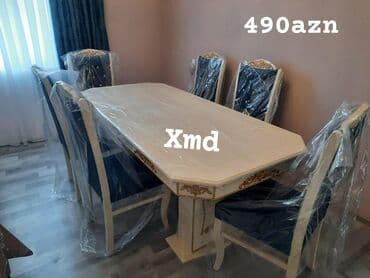 Masa və oturacaq dəstləri: Qonaq otağı üçün, Yeni, Açılmayan, Oval masa, 6 stul — 3