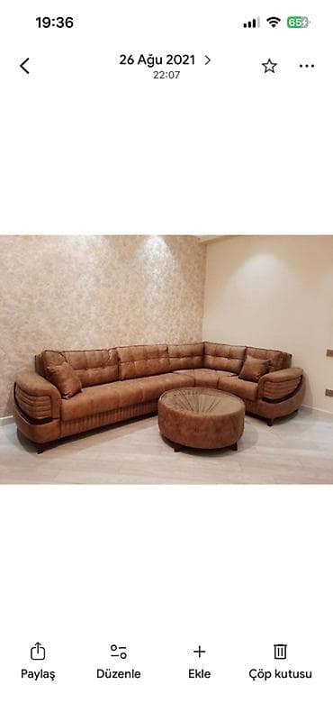 Künc divan dəsti – L formalı - Rəng: isti qəhvəyi/karamel tonları -