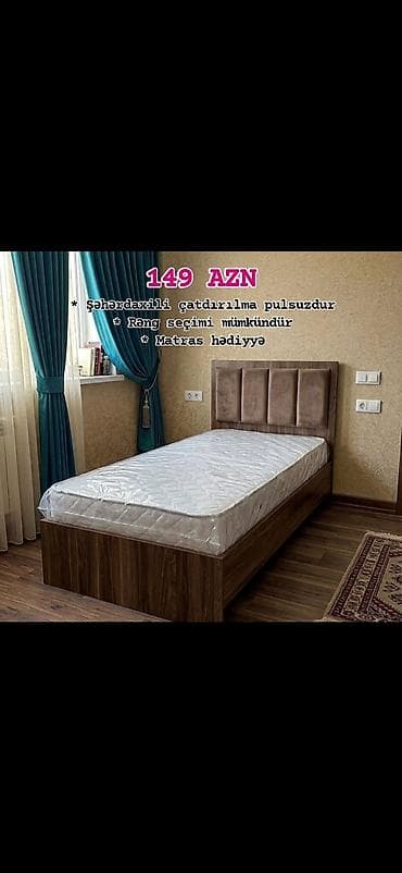 mebel usta: Tək nəfərlik çarpayı – yumşaq başlıqla, minimal dizayn — 1