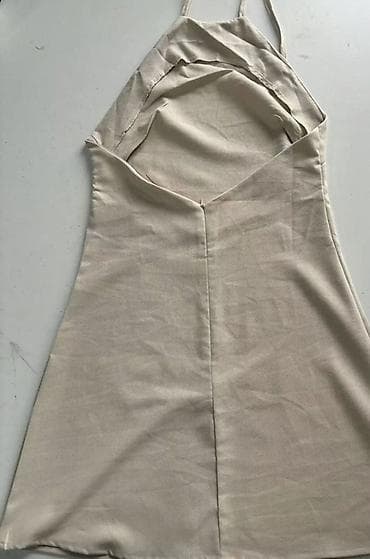 ketan paltar: Bej rəngli mini don – halter yaxalı, arxadan bağlanan - Dizayn — 3