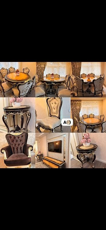 kafe stullari: Qonaq otağı üçün, Açılmayan, Yumru masa, 6 stul — 1