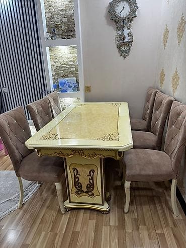 bag ucun stol stul: Qonaq otağı üçün, Açılmayan, Dördbucaq masa, 6 stul — 1