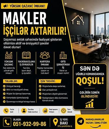 Makler tələb olunur, Təcrübəsiz, Dəyişən növbəli