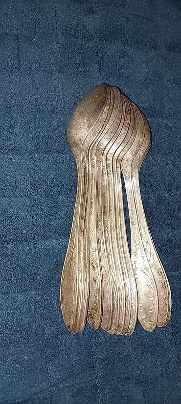 direl naboru: Gümüşü rəngli metal qaşıq dəsti - Sayı: 12 ədəd - Növ: Çay/şirniyyat — 2