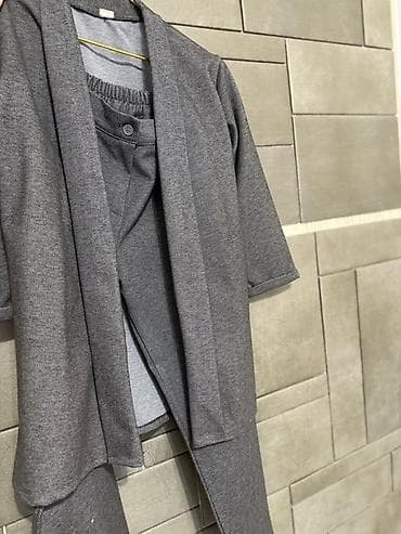 ana bala geyim: Qadın geyim dəsti və cins şalvar 1) Boz trikotaj dəst - Rəng: tünd — 4