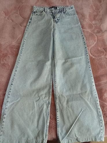 Digər qadın geyimləri: Geniş kəsimli açıq mavi cins şalvar - Model: wide-leg/straight — 2