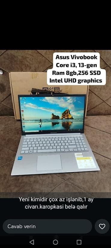 ноутбук asus intel core i5: Asus VivoBook noutbuku - Prosessor: Intel Core i3 (13‑cü nəsil) - — 1