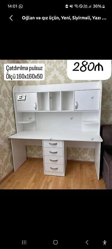 mdf taxta: Düz masa, Stulsuz, Polkalı, Siyirməli, MDF — 1