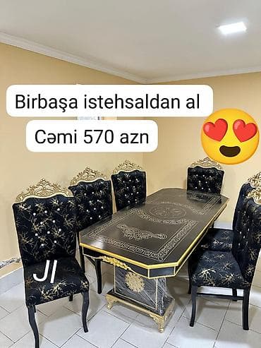 xam mdf: Qonaq otağı üçün, Yeni, Açılmayan, Dördbucaq masa, 6 stul — 1