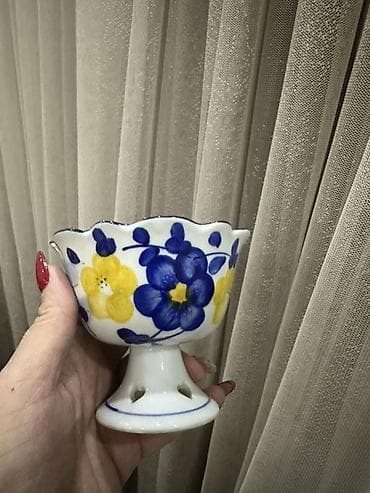 Çiçək naxışlı keramik/kostyum fincan tipli qab - Material