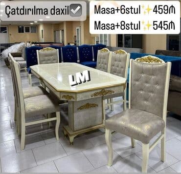 Qonaq otağı üçün, Yeni, Açılmayan, Dördbucaq masa, 6 stul