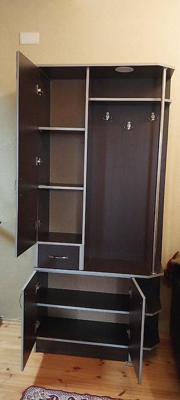 dəhliz ucun dolab: 2 qapılı, Güzgülü, Qəhvəyi, Digər material, Açılan, Düz dolab — 2