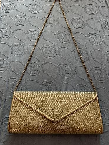 termo canta: Qızılı rəngli zəncirli clutch/çanta - Rəng: metalik qızılı, parıltılı — 1