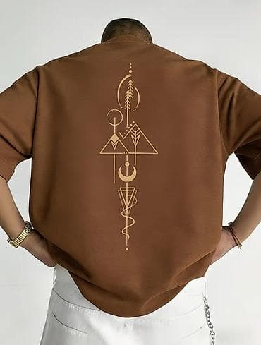 Qəhvəyi rəngli qısaqol kişi köynəyi - Stil: Oversize/relaks kəsim — 1