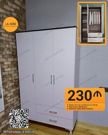 Yeni, Açılan, 3 qapılı Düz dolab, Qarderob, paltar dolabı, Azərbaycan