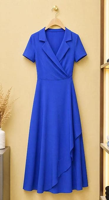 Zərif qadın paltarı – kral mavisi rəngdə, klassik və gündəlik tərz