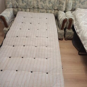 Masalar və oturacaqlar: İşlənmiş, Di̇van-kravat, 2 kreslo, Divan, Bazalı, Açılan — 6