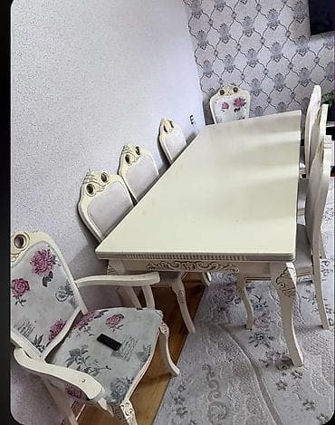 Qonaq otağı üçün, İşlənmiş, Dördbucaq masa, 8 stul — 1