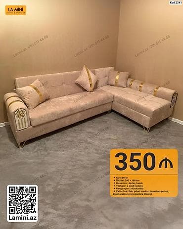 kreditle kunc divanlar: Künc divan – Kod: 2241 - Ölçülər: 260 × 160 sm - Mexanizm: açılan — 1