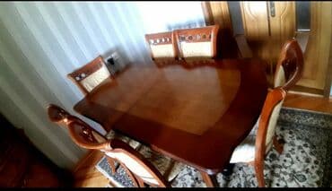 taxta stol stul satiram: Qonaq otağı üçün, İşlənmiş, Açılmayan, Oval masa, 6 stul — 1
