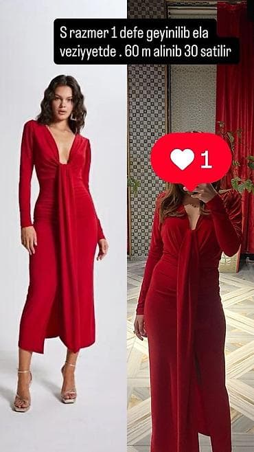 Qırmızı uzun don – S ölçü - Model: dərin V-yaxa, uzunqol - Ön hissədə