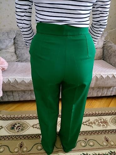 pol klassik şalvar: Qadın şalvarı – zümrüd yaşılı, düz kəsim - Model: yüksək belli — 3