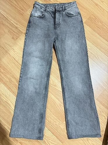 Boz rəngli jeans şalvar - Kəsim: düz/klassik kəsim, yüksək belli