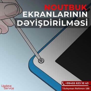 Noutbuk ekranlarının dəyişdirilməsi xidməti təklif edirik. Zədələnmiş