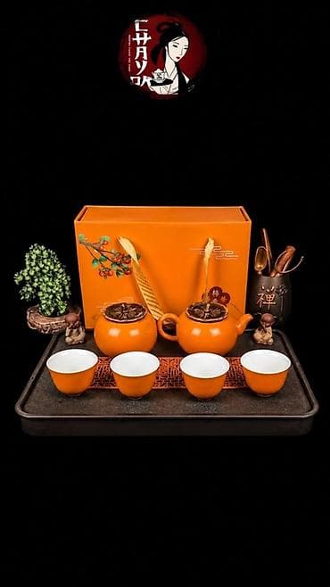 Çay dəsti, rəng - Narıncı, Keramika, 4 nəfərlik — 1