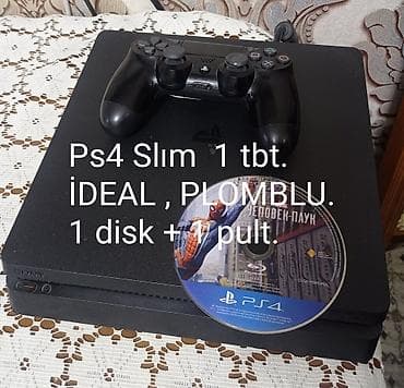 oyun konsolari: PS4 Slim oyun konsolu – 1 TB yaddaş. Paket: - 1 ədəd DualShock 4 pult — 1