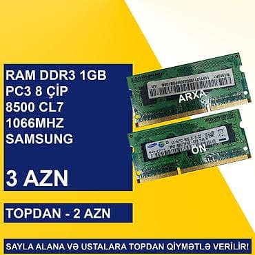 Operativ Yaddaş "DDR3 1GB 1066/1333Mhz Sodimm" SAYLA ALANA VƏ USTALARA
