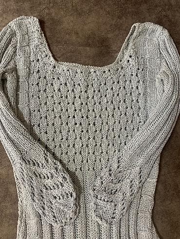 sacaqli don: Boz rəngli trikotaj paltar - Model: Dizə qədər, dar bədən xəttini — 3