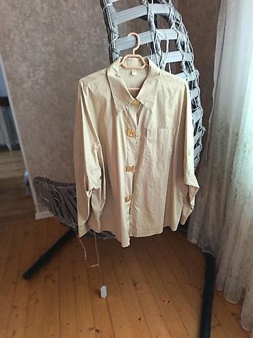 dəsti: Bej rəngli qadın köynəyi - Model: oversize kəsim, uzunqol - Material — 1