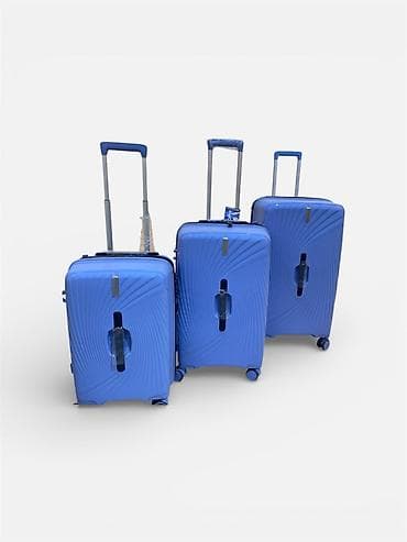 Çamadanlar: Sərnişin baqaj dəsti – 3 ədəd, mavi rəng - Material: sərt korpus (ABS — 1