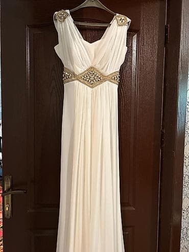 bezek: Ağ rəngli uzun ziyafət/libas - Model: yunan üslubunda, döşəmə — 1