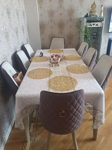 Для гостиной, Раскладной, Прямоугольный стол, 8 стульев