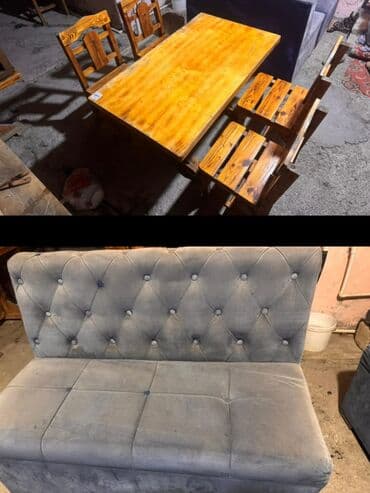 Kafe üçün 3 dest masa 4 stulla bir dəst 150₼. 6 ədəd divan biri 60₼