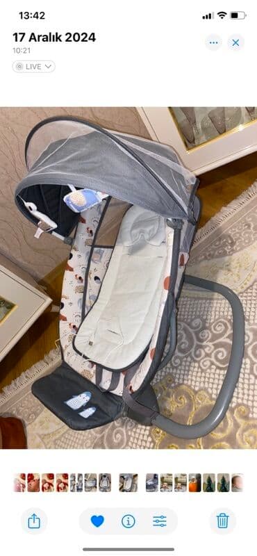 i̇lan yumşaq oyuncaqlar: Uşaq üçün elektrikli beşik/riyker - Rəng: boz tonlarda, heyvan — 4