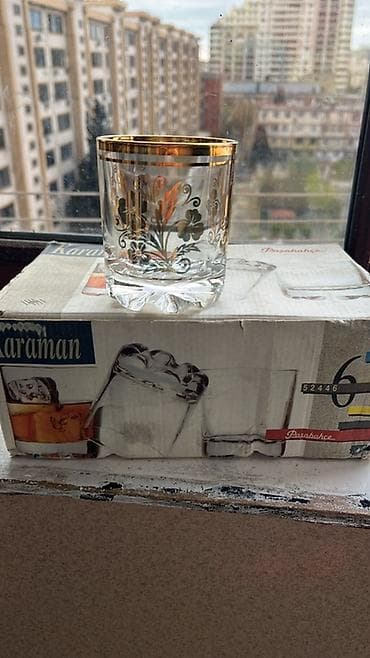 Stəkanlar, rəng - Qızılı, Şüşə, 6 ədədli dəst, Türkiyə