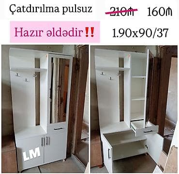 1 qapı, Güzgülü, Ağ, Açılan, Düz dolab