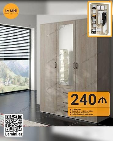 ikinci el qapi: 3 qapılı geyim dolabı - Model: La Mini - Ölçülər: Dərinlik 47 sm × — 1