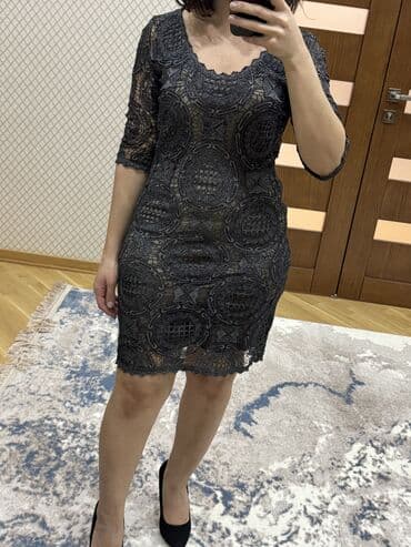 hicabli xanimlar ucun ziyafet geyimleri: Zərif dizaynlı qara krujeva don Zərli kimi parçası var. Şəkildə tam — 4