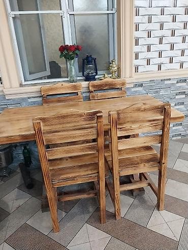Balkon üçün, İşlənmiş, Açılmayan, Dördbucaq masa, 6 stul