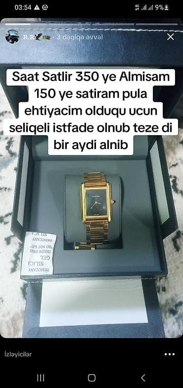 bil: Brend: Cartier (qutu və aksesuarlarla) Model: Düzbucaqlı kadranlı — 1
